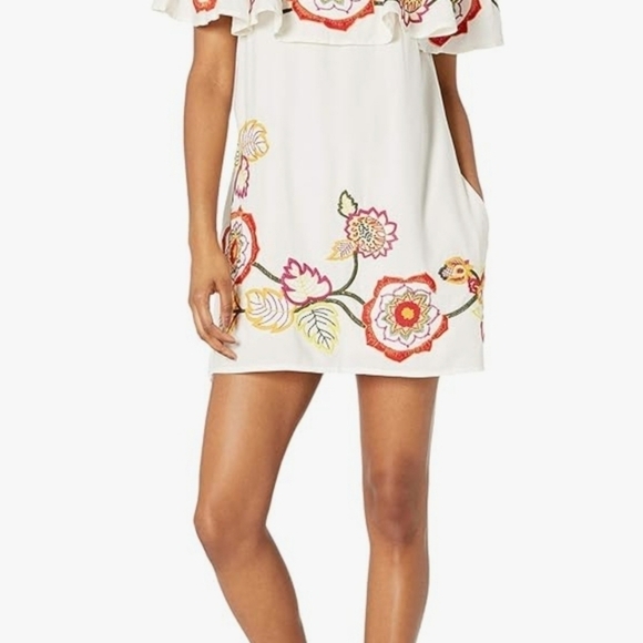 Red Carter NWT ADELAIDE FLORAL EMBROIDERED OFF THE SHOULDER MINI SUNDRESS Size S - Picture 2 of 15